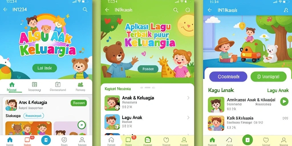 Tampilan antarmuka aplikasi Lagu Anak yang menarik dan ceria.
