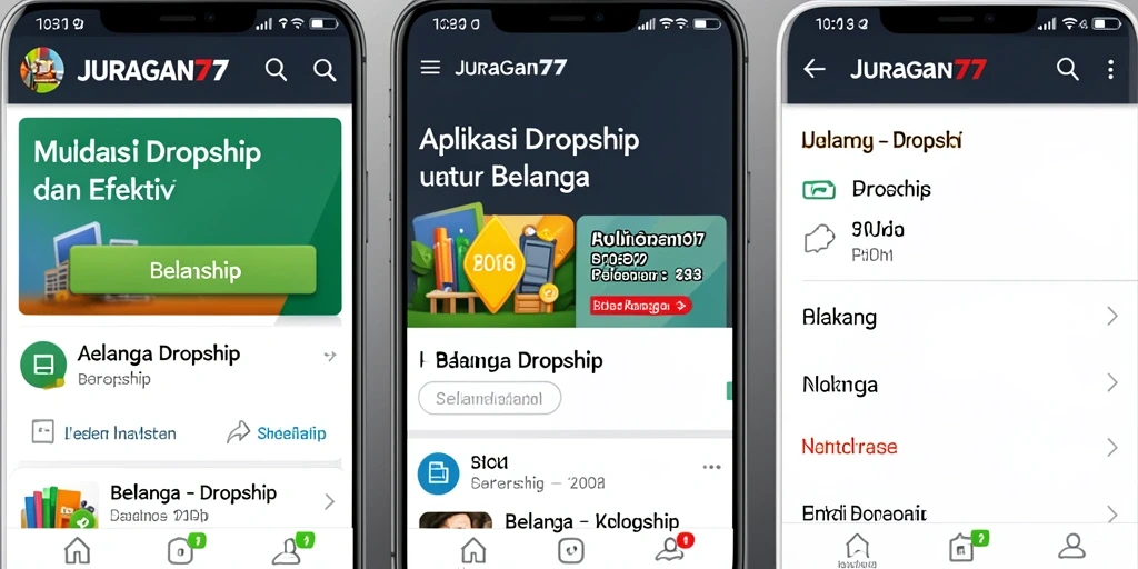 Tampilan antarmuka aplikasi JURAGAN77 dengan fungsi Dropship yang intuitif.