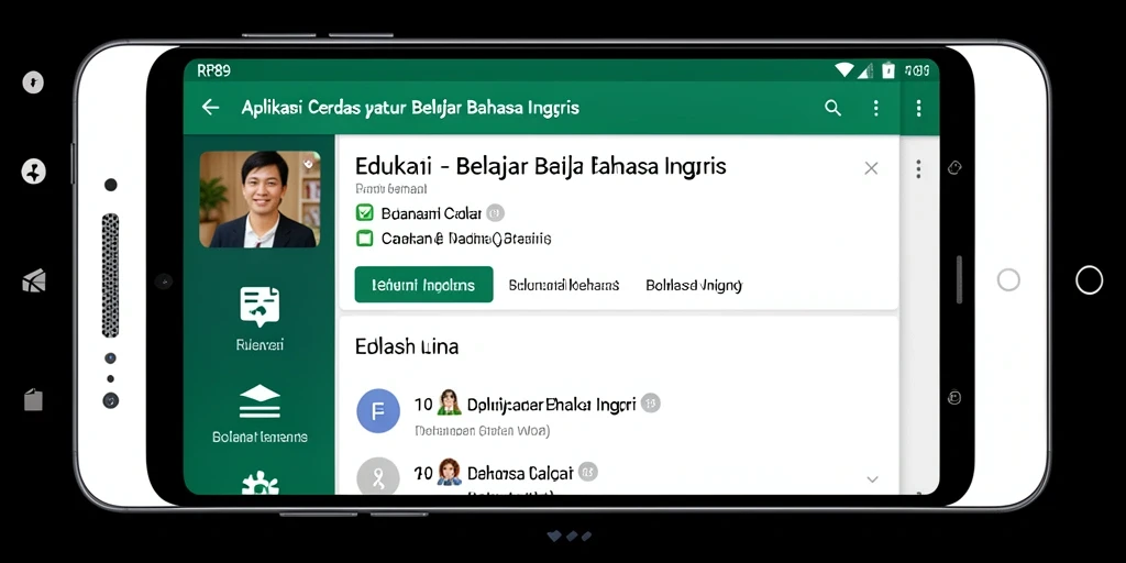 Antarmuka aplikasi RR89 untuk Belajar Bahasa Inggris yang interaktif.