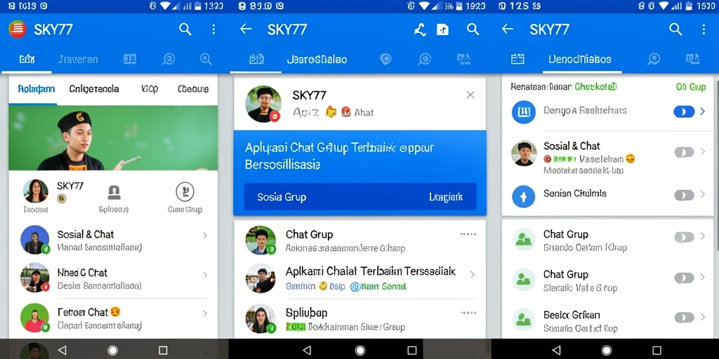 Tampilan antarmuka utama aplikasi SKY77 dengan fitur chatting grup yang menarik.